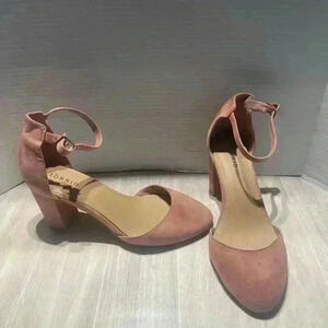 TORRID Mauve Pink Suede-Like Block Heel Ankle Strap Almond Toe Size 10 W